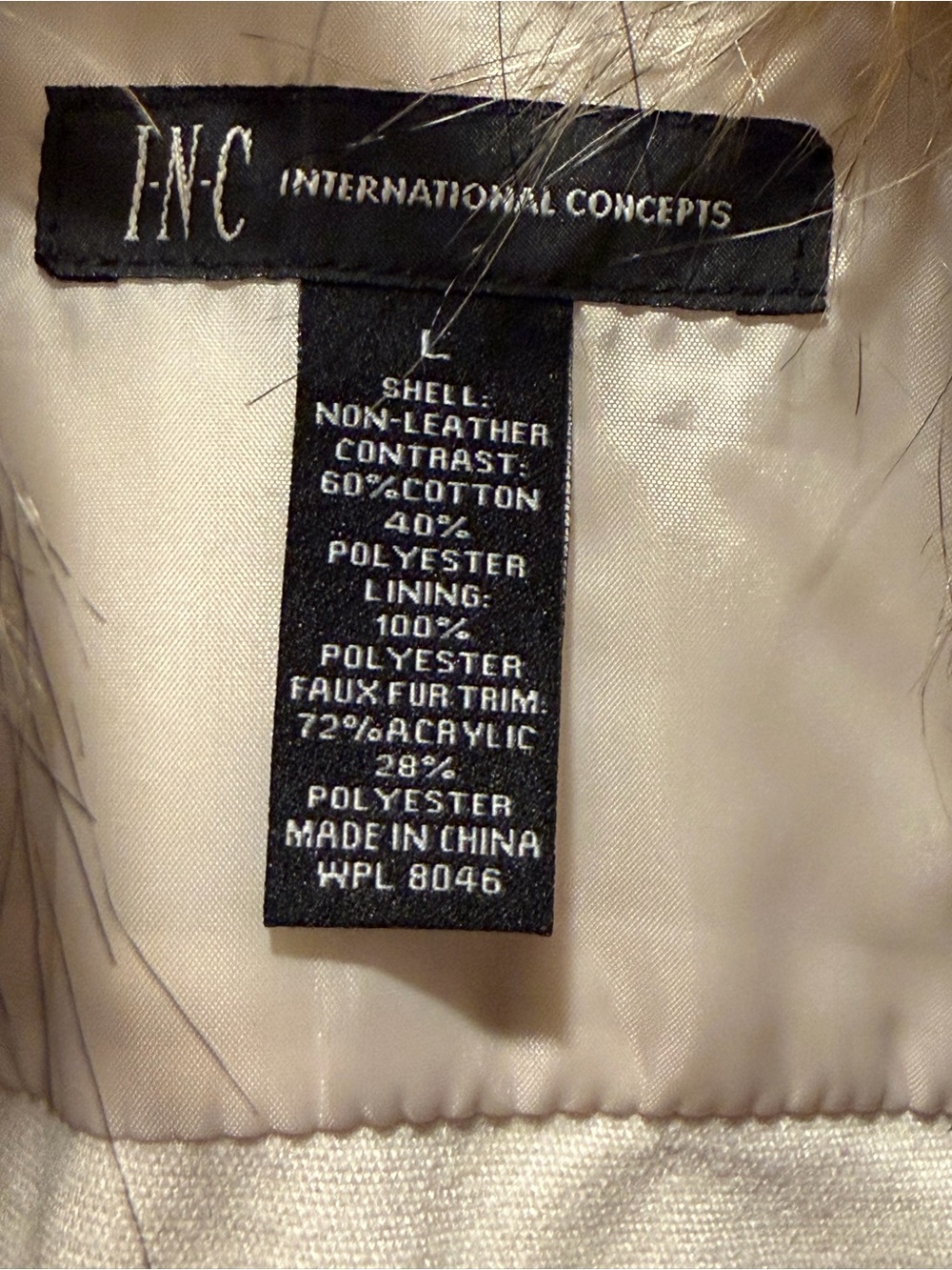INC International Concepts Cream Jacket with Tan Faux Fur Shawl Collar - Picture 5 of 5